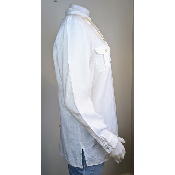 Edward Irish Linen Tunic Shirt XL Ivory Button Down Utility Long Sleeve Classic - Picture 5 of 12